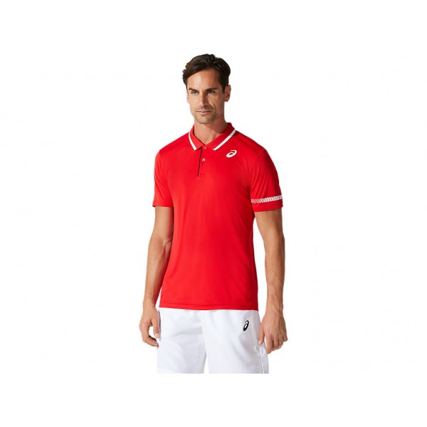 Asics Court Polo Shirt 2041a138-601  Red Mens Tennis