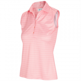 Greg Norman Ladies Golf Dotted Stripe Sleeveless Polo G2F22K478 Sherbet