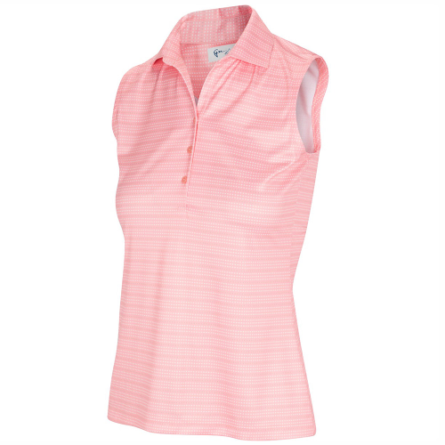 Greg Norman Ladies Golf Dotted Stripe Sleeveless Polo G2F22K478 Sherbet