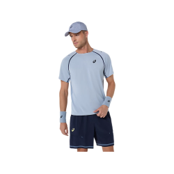 Asics Match SS Top 2041A392-400 Grey Blue Mens Tennis Shirt